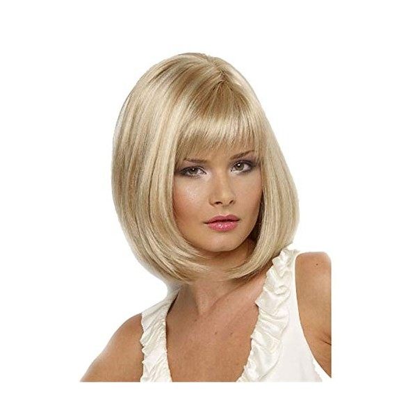 UOMOGO Perruque blonde courte - Perruque pour femme - Cheveux synthétiques - Coupe courte - Cheveux raides - Blond - Identiqu