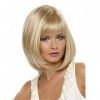 UOMOGO Perruque blonde courte - Perruque pour femme - Cheveux synthétiques - Coupe courte - Cheveux raides - Blond - Identiqu