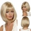 UOMOGO Perruque blonde courte - Perruque pour femme - Cheveux synthétiques - Coupe courte - Cheveux raides - Blond - Identiqu