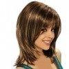 Perruque Femme Naturelle Cheveux Mi-Long Micro-Volume SynthéTiques Wig Sexy Mode Chic Postiches BoucléS Marron 