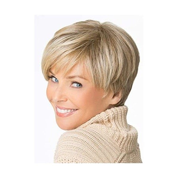 PKOUVOO Courte Perruque Bob, Perruques Femmes Cheveux Naturels Perruque Blonde Perruque Synthétique Bob Wig