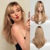 Haircube - Perruque de cheveux synthétiques longs blonds avec racines foncées pour femme