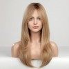 Haircube - Perruque de cheveux synthétiques longs blonds avec racines foncées pour femme