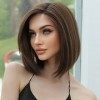 HAIRCUBE Brown Lace Bob Perruques Pour Femmes Longueur Dépaule Perruque Synthétique Naturelle Avec Frange Pour un Usage Quot