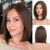 HAIRCUBE Brown Lace Bob Perruques Pour Femmes Longueur Dépaule Perruque Synthétique Naturelle Avec Frange Pour un Usage Quot