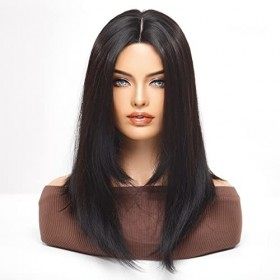 HAIRCUBE Perruques Noires pour Femmes, Perruque de Cheveux Synthétiques Naturels En Couches Noires pour Le Quotidien