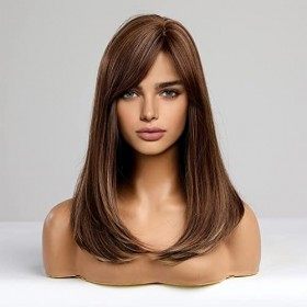 HAIRCUBE Longue Perruque mixte Brune pour Femmes, Perruque Synthétique Stratifiée avec Franges Partielles
