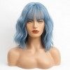 HAIRCUBE Ombre Bleu Perruques pour Femme, Longueur dÉpaule Synthétique Haze Blue Hair Wig avec Frange