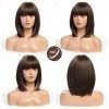 HAIRCUBE Brown Bob Perruques pour Femmes avec des Reflets gris, Perruque de Cheveux Synthétiques Longueur épaule avec Frange