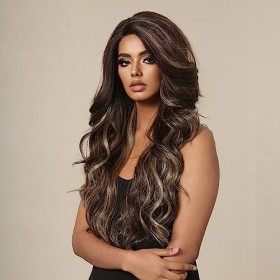 HAIRCUBE Perruques Brunes pour Femmes, Longue Perruque de Cheveux Synthétiques Bouclés Naturels avec des Reflets