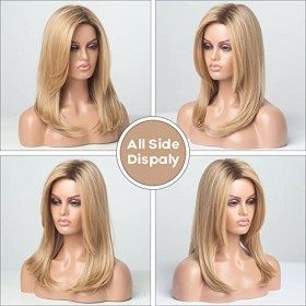 HAIRCUBE Strawberry Blonde perruque pour femme, Natural side Split Straight perruque longueur dépaule ombre Deep root haircu