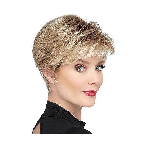 Becus Perruque Femme Naturelle Courte Avec Frange Perruque Blond Femme Courte Pixie Synthétique de Cheveux Pour Femme Blond 