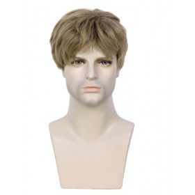 BECUS Perruques courtes blondes dégradées brunes pour homme - Cheveux courts et raides - Synthétique de rechange - Costume d