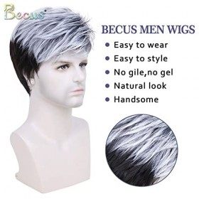 Becus brown short hair wig for men