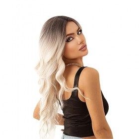 Perruque de cheveux longs dégradés vague perruques synthétiques avant de lacet, cheveux longs bouclés dor brun avec des perr