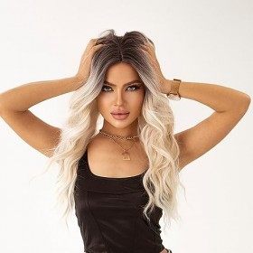 Perruque de cheveux longs dégradés vague perruques synthétiques avant de lacet, cheveux longs bouclés dor brun avec des perr