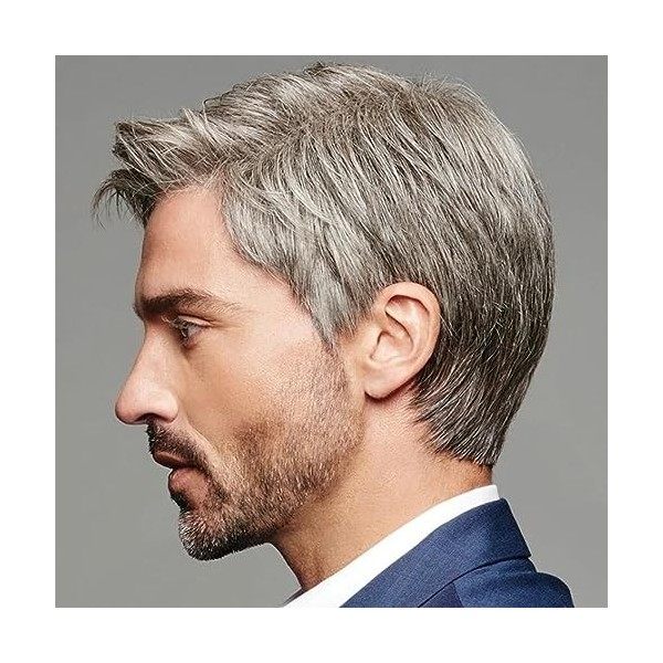 Perruques pour hommes avec partie latérale courte marque gris perruque mélange racine foncé couche coupe perruques courtes, h