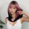 Perruques longues droites pour femmes, perruques de cheveux synthétiques Ombre Rose à Noir avec pour Quotidien/Fête/Cosplay w