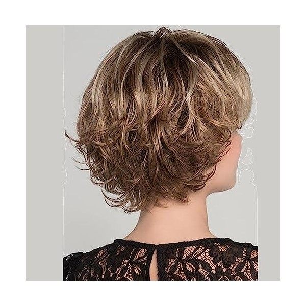 Perruque courte ondulée bouclée pour femme, perruque complète de cheveux synthétiques, couverture de perruque en fibre synthé