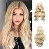 Perruques ondulées blondes, perruques Lace Front pour femme, perruque synthétique de qualité supérieure 100% importée or cla