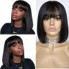 CLAROLAIR Perruque Bresilienne No Lace Wig Human Hair Cheveux Humains Bob Courte Droite Brésiliennes Perruques Bangs pour Fem