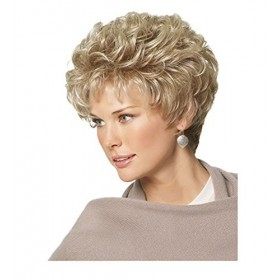 Royalfirst Perruques de cheveux courts ondulés et ondulés résistants à la chaleur avec bonnet gratuit