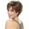 Queentas Perruque Courte Mixte Blonde Pixie Perruque Couche Nature Cheveux avec Frange Perruque Synthétique Résistante À La C