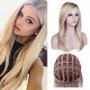 Queentas Naturel Droit Cendre Blond Ombre WIg Avec Bang Pour Les Femmes Racines Brun Foncé Résistant À La Chaleur Postiches S