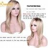 Queentas Naturel Droit Cendre Blond Ombre WIg Avec Bang Pour Les Femmes Racines Brun Foncé Résistant À La Chaleur Postiches S