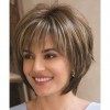 SEVENCOLORS Short Curly Wigs for Women Mix Brown Bob Hair Wigs with Bangs Natural Looking Synthetic Daily Party Wig with Free