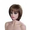 SEVENCOLORS Short Curly Wigs for Women Mix Brown Bob Hair Wigs with Bangs Natural Looking Synthetic Daily Party Wig with Free