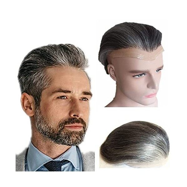 NLW Perruquest Hommes, Dentelle Suisse Postiche Cheveux Naturel pour Homme, Cheveux Humains Respirants Toupet pour Hommes 110