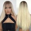 REVIVI Blond Clair Perruque avec Franges pour les Femmes Synthétique Fibre Résistant à la Chaleur Naturelle Longue Droite Omb