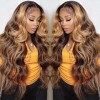 Perruque 13x4 Lace Front Perruque 180% Density Body Wave Miel Blond Ombre 4/27 Couleur Highlight Lace Front Wig Brésiliennes 