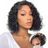 Perruque Femme Naturelle Brésilien, 4x4 Glueless Bob Wig Human Hair Perruque Femme Naturelle Bouclée avec 180% de Densité Lac