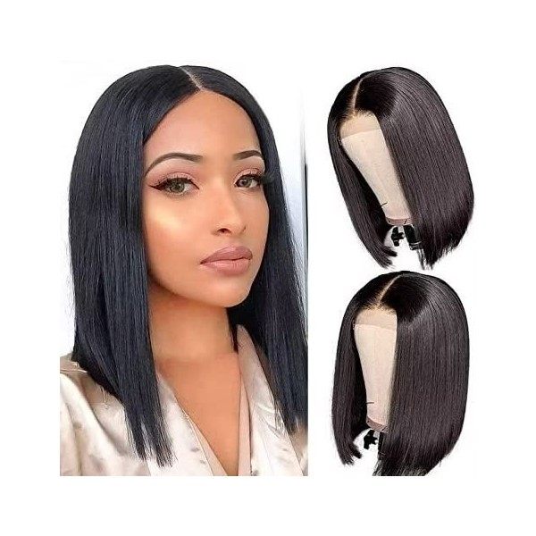 Perruque Femme Naturelle Perruque Bresilienne Cheveux Humain 4x4 Bob Lace Wig Human Hair for Black Women Couleur Naturelle 12