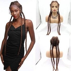 SereneWig Perruque châtain foncé à 4 tresses, avec naissance des cheveux, style drag queen, perruque avec dentelle frontale, 