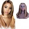 JcziJcx Perruque Naturelle Human Hair Wig Ombre Highlight Wig Bob Wig 4x4 Lace Closure Wig Peruvian Remy Hair Wig Straight Wi