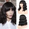 Huarisi 14”Synthetic Bob Wig Natural Short Hair with Middle Part Fringe Bangs Heat Resistant Synthetic Hair Wigs with Simulat