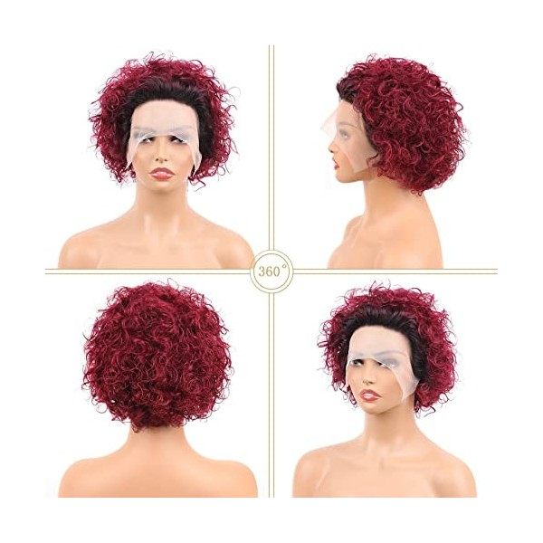 DaiMer Curly Bob 13X1 Lace Front Pixie Cut Human Hair Wigs for Black Women Hand Tied Lace Two Tone Pre Plucked Glueless Wig w