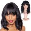 Greenmirr Short Perruque noire BOB Wavy Wigs avec Bangs Cheveux Synthétiques Résistants À La Chaleur 12in Solid Black 