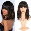 Greenmirr Short Perruque noire BOB Wavy Wigs avec Bangs Cheveux Synthétiques Résistants À La Chaleur 12in Solid Black 