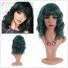 Greenmirr Short Perruque noire BOB Wavy Wigs avec Bangs Cheveux Synthétiques Résistants À La Chaleur 12in Solid Black 