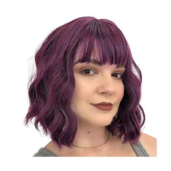 JessLab Bob Perruque avec Bang, Short Bob Wig Perruque Pour Femmes Bob Style Perruque Courte avec Bangs Résistante à la Chale