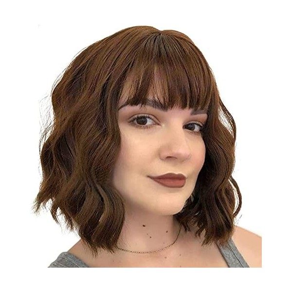 JessLab Bob Perruque avec Bang, Short Bob Wig Perruque Pour Femmes Bob Style Perruque Courte avec Bangs Résistante à la Chale