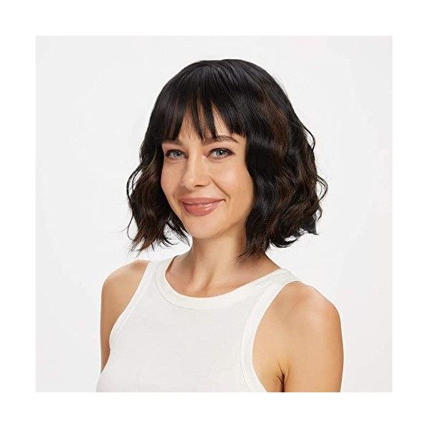 JessLab Bob Perruque avec Bang, Short Bob Wig Perruque Pour Femmes Bob Style Perruque Courte avec Bangs Résistante à la Chale