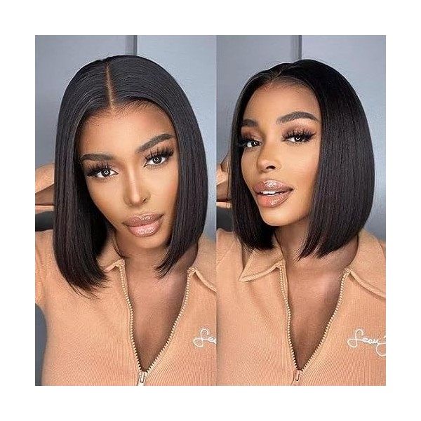 LEMEIZ Black Wigs for Women Short Hair, Black Bob Wig, Glueless Synthetic Wigs 14 inch LEMEIZ-071