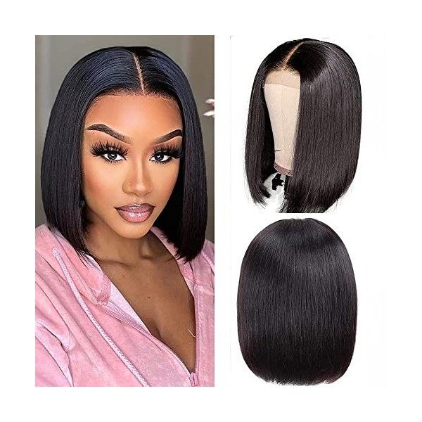 TNICE Perruque Bresilienne Cheveux Humain Bob Courte 4x1 Lace Frontal Wig Perruque Femme Naturelle Bresilienne T part Lace Wi