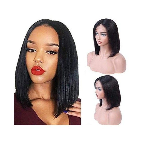 TNICE Perruque Bresilienne Cheveux Humain Bob Courte 4x1 Lace Frontal Wig Perruque Femme Naturelle Bresilienne T part Lace Wi