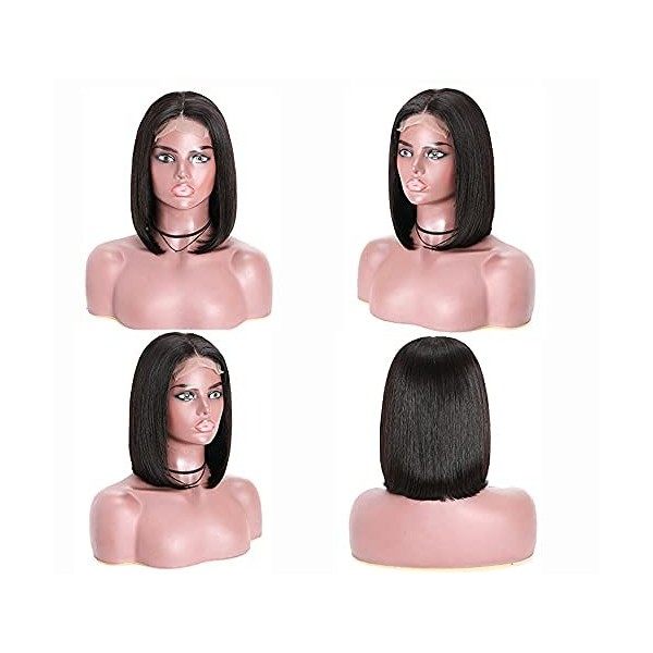 NIUDINNG Human Hair Wig Short Wig Bob 4x4 Lace Front Wigs Straight Wave Brazilian Remy Human Hair Natural Black Color Swiss L